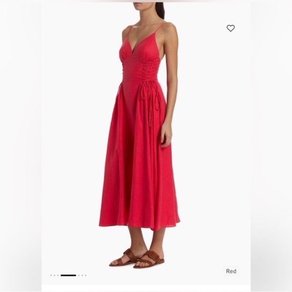 FARM Rio Red Ruched Midi Sundress - Picture 2 of 4